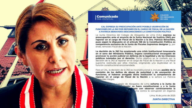 CAL rechaza categóricamente a Patricia Benavides: «Habría cometido usurpación de funciones»