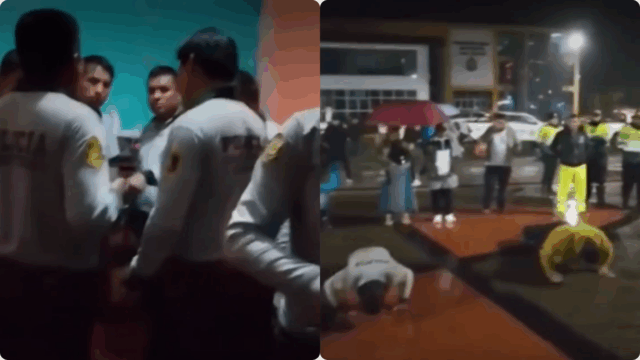 Ronderos castigan a policías obligándolos a hacer ejercicios tras encontrarlos bebiendo en horario laboral