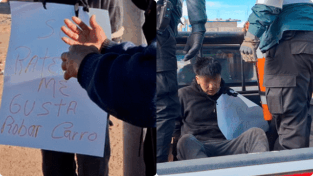 Justicia popular en Juliaca: Vecinos atan a poste a presunto ladrón que habría intentado robar camión