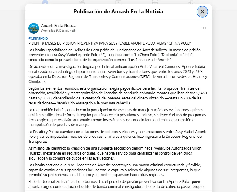 Medios locales de Ancash coordinan campaña para presentar a China Polo como cabecilla de banda criminal-2